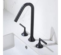 3 Hole Faucets for Bathroom Basin, Basin Mixer Faucet Brass Hot and Cold Water Double Handle Split Bathroom Mixer Faucet-Grey(Brushed Gold)