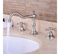 3 Hole Mixer Tap Brass Retro Hot and Cold Double Handle Bathroom Basin Faucet Rust-Proof Leak-Proof-Black(Brushed)