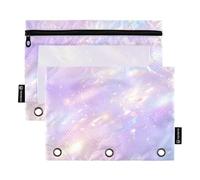 3 Hole Pencil Pouches for Binder with Clear Window Peach Gold Dream Texture Zippered Pencil case in Assorted Colors Pencil case 3 for Classroom School Office Supplies Multicolored 2 PCS