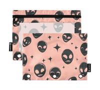 3 Hole Pencil Pouches with Clear Window Black Cartoon Evil Aliens Pencil case with Zipper Large and Sturdy 3 Rings Pencil case for Office School Supplies Cosmetics Multicolored 2 PCS