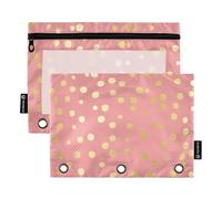 3 Hole Pencil Pouches with Clear Window Rose Gold Dots Zipper Pencil case Large and Sturdy Pockets 3 Hole Punched for School, Office & Home Multicolored 2 PCS