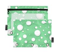 3 Hole Pencil Pouches with Clear Window White Round Spots on A Green Background Soft Pencil case Big Capacity Binder 3 Rings for Office Supplies Multicolored 2 PCS