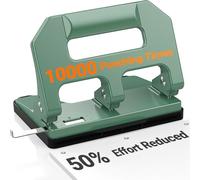 3 Hole Punch, AFMAT Hole Puncher 3 Ring, 3 Hole Puncher for Binder, Three Hole Punch Heavy Duty, 50% Reduced Effort, Metal Constructure, Bulit-in S.S. Paper Guide, 40 Sheets Capacity, Green