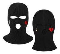 3-Hole Ski Mask with Design 2 PCS Balaclava Knitted Three Hole Mask Beanie Winter Full Face Cover for Outdoor Sports(Black,Heart Style)