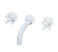 3 Hole Wall Mounted Brass Basin TapsDouble Handle Concealed Faucet Swivel Design Elegant White Finish for Modern Bathrooms