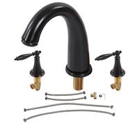 3 Hole Widespread Bathroom Sink Faucet, Bathroom Faucet Double Handle Split Faucet Full Copper Basin Faucet European Style Bathroom Sink Faucet for Bathroom (Black)