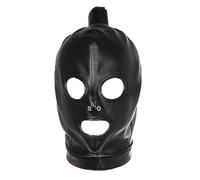 3 Holes Full Face Balaclava Face Mask for Women Men Black PU Leather Three Holes Hat Adjustable Head Cover with Ponytail Opening Halloween Party Mask Headwear