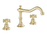 3 Holes Vintage Double Handle Basin Mixer Tap Widespread Bathroom Sink Bathtub Tap Deck Mounted,8 inch 2 Handles 3 Holes Bath Tub Tap Brushed Gold