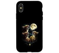 3 Howling Autumn Cat At Moon Vintage Funny 80s-90s Graphic Case for iPhone X/XS