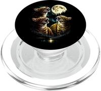 3 Howling Autumn Cat At Moon Vintage Funny 80s-90s Graphic PopSockets PopGrip for MagSafe