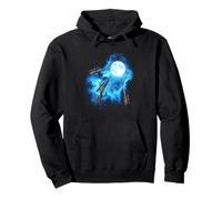 3 hunting gun howling at the moon colorful blue Pullover Hoodie