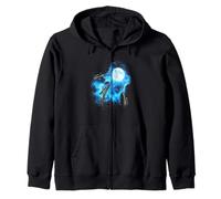 3 hunting gun howling at the moon colorful blue Zip Hoodie
