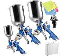 Tectake Paint Guns Set Of 3 - Hvlp, 0.8, 1.3 And 1.7 mm Nozzle, Microfibre Cloths, Aluminium Case Included - Blue