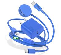 3 in 1 2025 Upgraded Apple Watch Charger, Multiple USB C Cable Magnetic iWatch Charger Fast Charging Cord 6FT for Apple Watch Ultra/SE/SESeries 10/9/8/7/6/5/4/3,iPhone 16 15 14-Blue