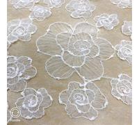 3 in 1 3D Embroidery Rose Peony Flower Mesh Fabric Dress Dress Apparel Fabric 1 Yard (Black)