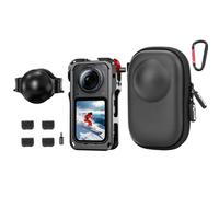 3 in 1 Accessories Kit for Insta360 X6, Metal Cage Aluminum Frame + PU Storage Carrying Case + Silicone Lens Cap and 4pcs Mic Wind Muff for Insta 360 X6 Camera Protective Bundle