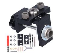 3 in 1 Adjustable Hole Drill Guide Jig, Wood Drill Locator Tool, Aluminum Alloy Dowelling Drilling Fixture with 8mm 10mm 15mm Drill Bits for DIY Furniture Woodworking