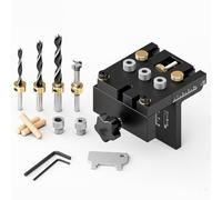 3 in 1 Adjustable Pocket Hole Jig Kit with Drill Bits 6mm 8mm 10mm 15mm, Woodworking Drilling Guide Locator for Precision Joinery, Aluminum Alloy with Steel Center Block