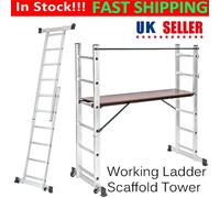 3-in-1 Aluminium Scaffold Tower & Ladder with 2 Wheels, 150 kg Load, 147x40 cm Platform - Indoor/Outdoor