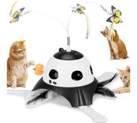 3 in 1 Automatic Cat Toys for Indoor Cats, Fluttering Butterfly, Whack a Mole, Rotating Feather Wand, Interactive Toys with USB Rechargeable Feathers for All Breeds (Black)