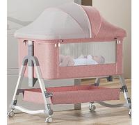 3 In 1 Baby Bassinet,baby Rocker,Bedside Sleeper, Adjustable Bassinets Crib,Rocking Cradle Adjustable Bedside Crib With Mattress, Storage Basket & Mosquito Net, Portable Baby Bed For Infant/Newborn (