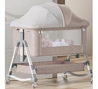 3 In 1 Baby Bassinet,baby Rocker,Bedside Sleeper, Adjustable Bassinets Crib,Rocking Cradle Adjustable Bedside Crib With Mattress, Storage Basket & Mosquito Net, Portable Baby Bed For Infant/Newborn (