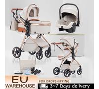 3 in 1 Baby Stroller Multi-functional High Landscape Cart Can Sit Reclining Light Folding Strollers Baby Pushchair Baby Carriage V82WHITE-ISOFIX BASE