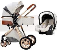 3 in 1 Baby Stroller Travel System Bassinet Stroller with Easy Fold, Footmuff Blanket, Cooling Pad, Rain Cover, Backpack, B