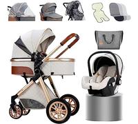 3 in 1 Baby Stroller Travel Systems Bassinet Stroller for Foldable Baby Stroller with Easy Fold Stroller Footmuff Blanket Cooling Pad Rain Cover Backpack B