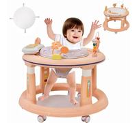 3 in 1 Baby Walker,Kids Activity Walker & Bouncer Height Adjustable with 360° Quiet Wheels & Rotatable Seat,Dinner Tray,Game Play Center with Music,Gift for Girls Boys Toddler Infant 7 Months+,Pink