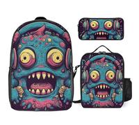 3-in-1 Backpack Combo Set, Love Music Monster Print Backpack And Lunch-bag Backpack with Lunch Bag 3 Piece Set Backpack Lunch Bag Combo, Style, One Size, Duffel Backpacks