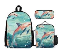 3-in-1 Backpack Combo Set, Lovely Dolphins Print Backpack And Lunch-bag Backpack with Lunch Bag 3 Piece Set Backpack Lunch Bag Combo, Style, One Size, Duffel Backpacks