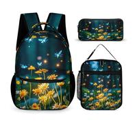3-in-1 Backpack Set with Lunch Bag & Pencil Case, Fireflies And Enchanting Forests Backpack with Front Pocket, Insulated Lunch Tote, Large Capacity Pencil Pouch