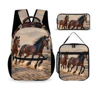 3-in-1 Backpack Set with Lunch Bag & Pencil Case, Horses Running in The Sand Backpack with Front Pocket, Insulated Lunch Tote, Large Capacity Pencil Pouch