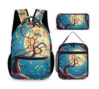 3-in-1 Backpack Set with Lunch Bag & Pencil Case, In The Magical Forest Night Sky Backpack with Front Pocket, Insulated Lunch Tote, Large Capacity Pencil Pouch