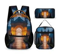 3-in-1 Backpack Set with Lunch Bag & Pencil Case, The Garden at Night Backpack with Front Pocket, Insulated Lunch Tote, Large Capacity Pencil Pouch