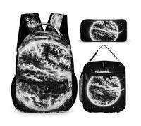 3-in-1 Backpack Set with Lunch Bag & Pencil Case, The Mysterious Burning of The Sun Backpack with Front Pocket, Insulated Lunch Tote, Large Capacity Pencil Pouch