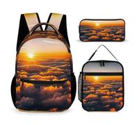 3-in-1 Backpack Set with Lunch Bag & Pencil Case, The Sky And Clouds Seen Backpack with Front Pocket, Insulated Lunch Tote, Large Capacity Pencil Pouch