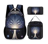3-in-1 Backpack Set with Lunch Bag & Pencil Case, The Tree of Psychic Life Backpack with Front Pocket, Insulated Lunch Tote, Large Capacity Pencil Pouch