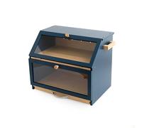3-in-1 Bamboo Bread Bin 2-Tier Bread Box With Cutting Board And Knife Holder Naturally Antibacterial Sustainable Eco Friendly Storage Box Organic Premium Kitchen Organiser Double Decker (Blue/Natural)