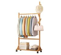 3 in 1 Bamboo Clothes Rack with Wheels, Free Standing Garment Hanger for Bedroom & Entryway, Stylish Wooden Clothing Organizer