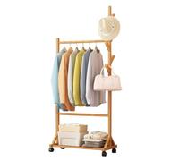 3 in 1 Bamboo Clothes Rack with Wheels Free Standing Garment Hanging Rails for Bedroom & Entryway Stylish Coat Stand & Perfect for Clothes Storage