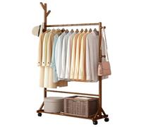 3 in 1 Bamboo Clothes Rack with Wheels Free Standing Garment Hanging Rails for Bedroom & Entryway Versatile Coat Stand Stylish Wooden Design Space Saving