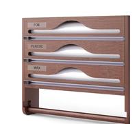 3-in-1 Bamboo Foil Dispenser & Cutter for Kitchen, Compatible with 13.5" or Smaller Cling Film, Tin Foil & Parchment Paper - 4-in-1 Storage Solution (White)