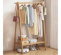 3-in-1 Bamboo Folding Clothes Drying Rack & Garment Hanger - Portable Clothes Rail with Shelves for Entryway Bedroom Living Room - Space-Saving Storage Solution