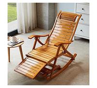 3-in-1 Bamboo Folding Lounge Chair - Vintage Wooden Rocker Recliner & Sun Lounger for Outdoor Relaxation Comfortable Garden Reclining Chair with Cushion