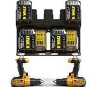 3-in-1 Battery Charger Wall Mount Holder for Dewalt 4 x 20V or 18V Battery and 2 x DCB112 or DCB115 Charger, Battery Charger Hanger/Storage/Rack/Organizer for Garage/Utility Cart/Van