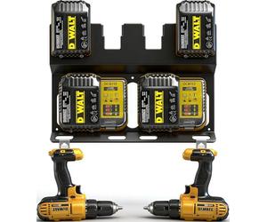 3-in-1 Battery Charger Wall Mount Holder for Dewalt 4 x 20V or 18V Battery and 2 x DCB112 or DCB115 Charger, Battery Charger Hanger/Storage/Rack/Organizer for Garage/Utility Cart/Van