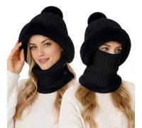 3 in 1 Beanie Hat for Women, Balaclava Caps with Neck Warmer & Face Cover | Winter Hats with Scarf, Soft Fleece Lined, Windproof & Warm, Ideal for Hiking, Skiing & Outdoor Activities