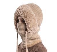 3 in 1 Beanie Hat for Women, Sherpa Hood Ski Mask, Fall Winter Warm Knitted Windproof Balaclava Scarf with Face Cover for Outdoor Skiing Hiking